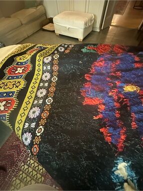 Black Floral & Multicolor Patterned Wrap Scarf